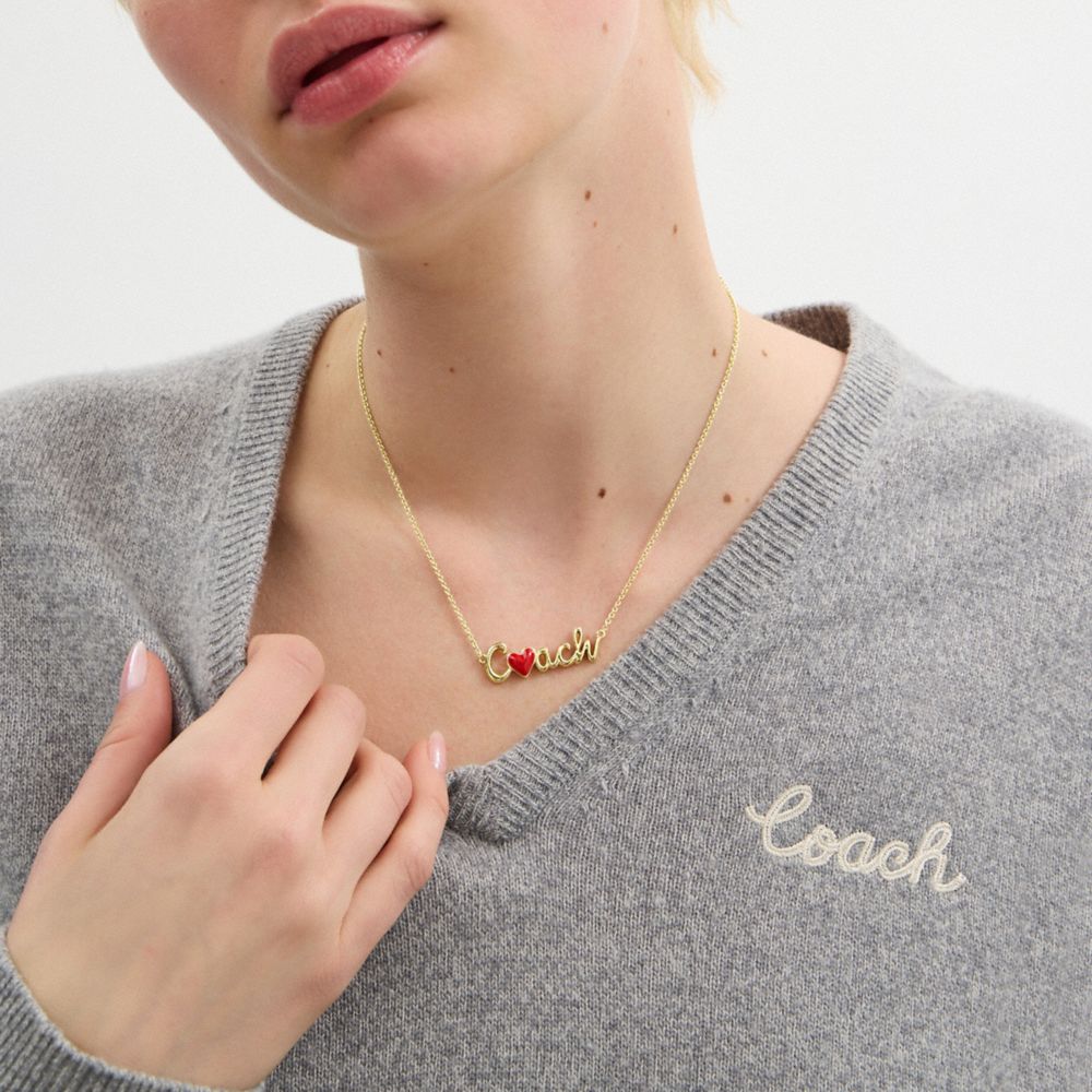 Coach Heart Script Pendant Necklace