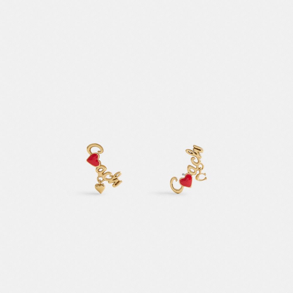 Coach Heart Script Crawler Earrings