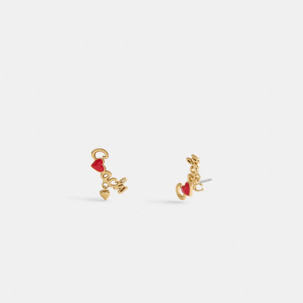 COACH®,Coach Heart Script Crawler Earrings,Red,Inside View,Top View