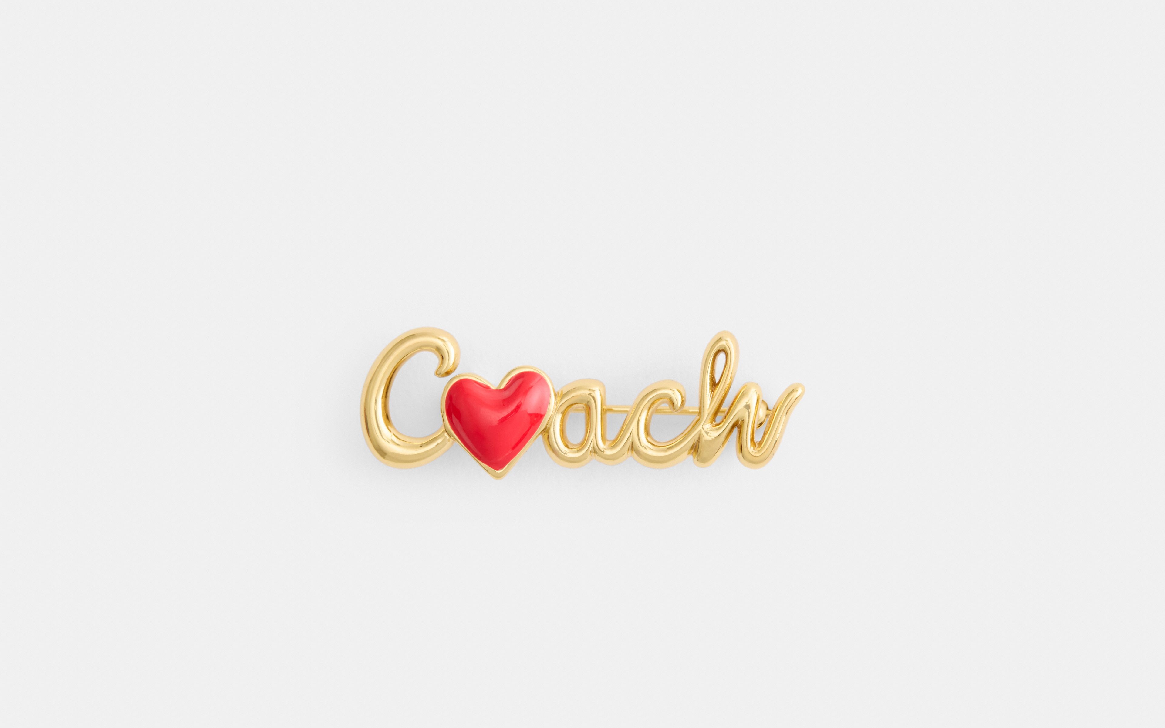 Coach Heart Script Brooch