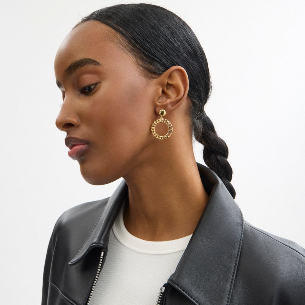 COACH®,Coach Rivet Chain Drop Earrings,Clear,Detail View