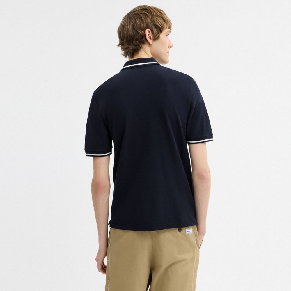 COACH®,Signature Trim Polo In Organic Cotton,Organic Cotton,Knit,Cotton,Cotton Knit,Polo Shirt,Piping,Breathable,Casual,Navy,Scale View