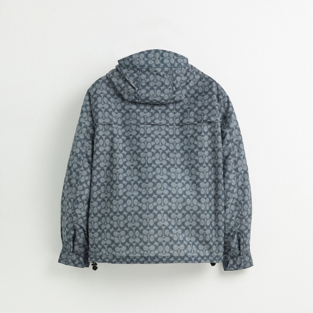 COACH®,Restored Packable Windbreaker,Nylon,Polyester,Windbreaker,Drawstring,Packable,Eco-Friendly,Ripstop,Wind Resistant,W...,Gray,Back View