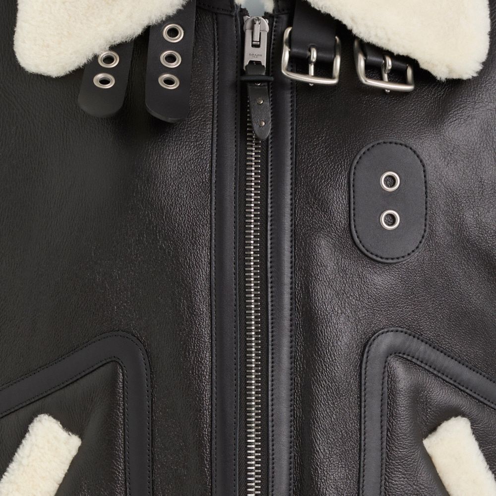 Coach Restored Shearling Aviator Jacket In Black
