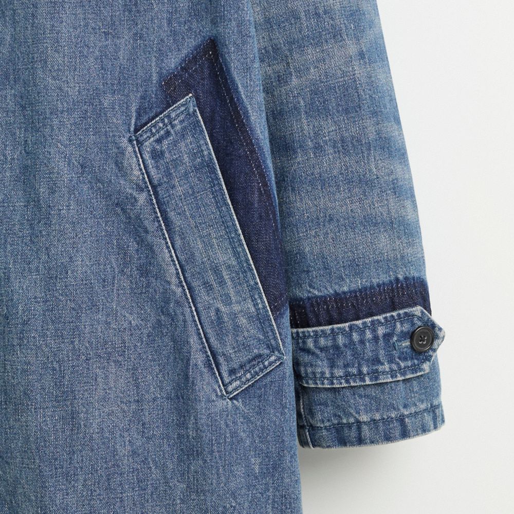 COACH®,Restored Denim Coat,Cupro,Polyester,Cotton,Denim,Button,Color Block,Eco-Friendly,Casual,,Scale View