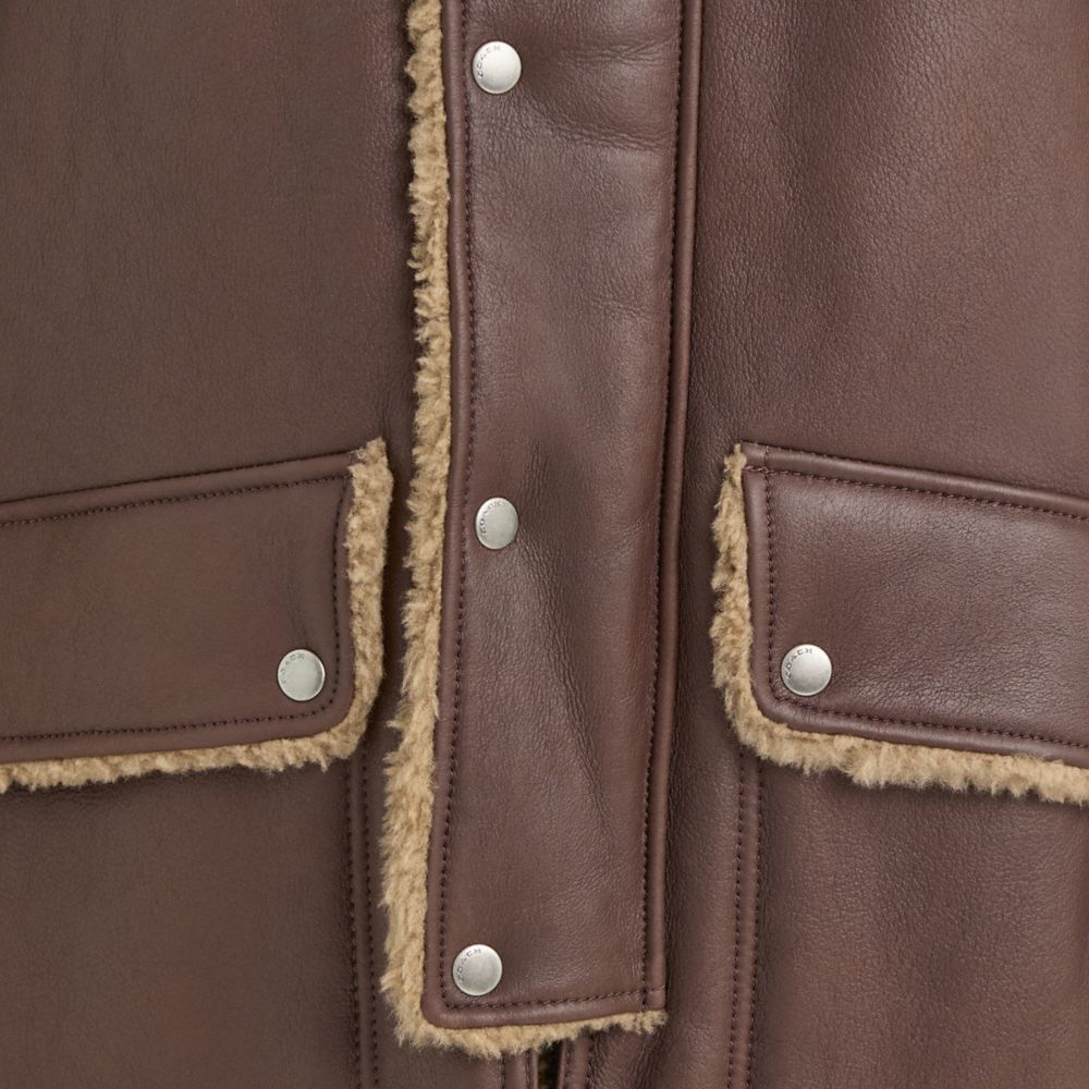 COACH®,Restored Reversible Shearling Coat,Leather,Shearling,Color Block,Shearling,Reversible,Eco-Friendly,Casual,Brown,Scale View