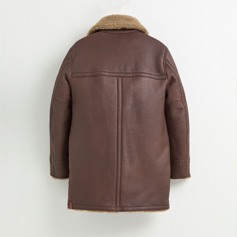 COACH®,Restored Reversible Shearling Coat,Leather,Shearling,Color Block,Shearling,Reversible,Eco-Friendly,Casual,Brown,Back View