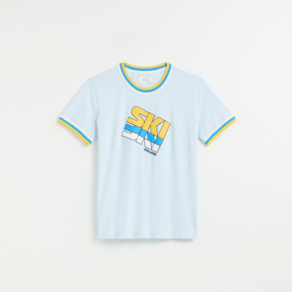 Shop Coach Restored Ski T Shirt In Organic Cotton In Pastel Blue