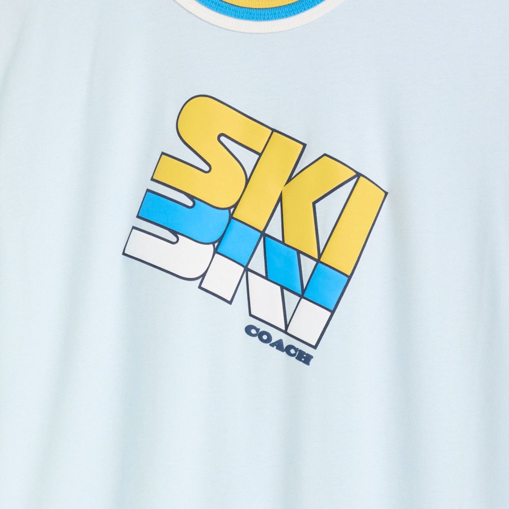 Shop Coach Restored Ski T Shirt In Organic Cotton In Pastel Blue