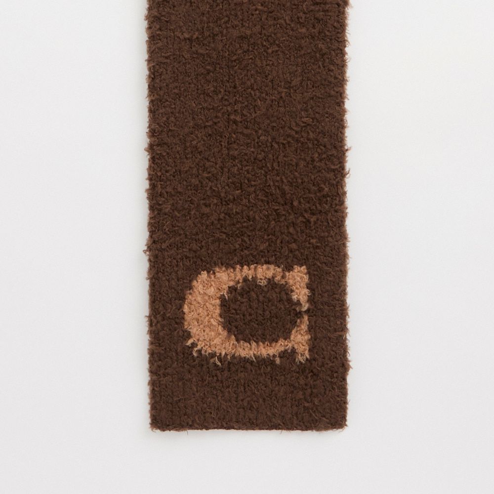 COACH®,Restored Sherpa Knit Scarf,Polyester,Cashmere,Wool,Rectangle,Logo,Word Embellishment,Casual,Brown,Closer View