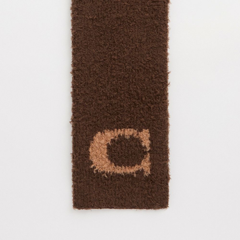 Coach Restored Sherpa Knit Scarf In Dark Brown