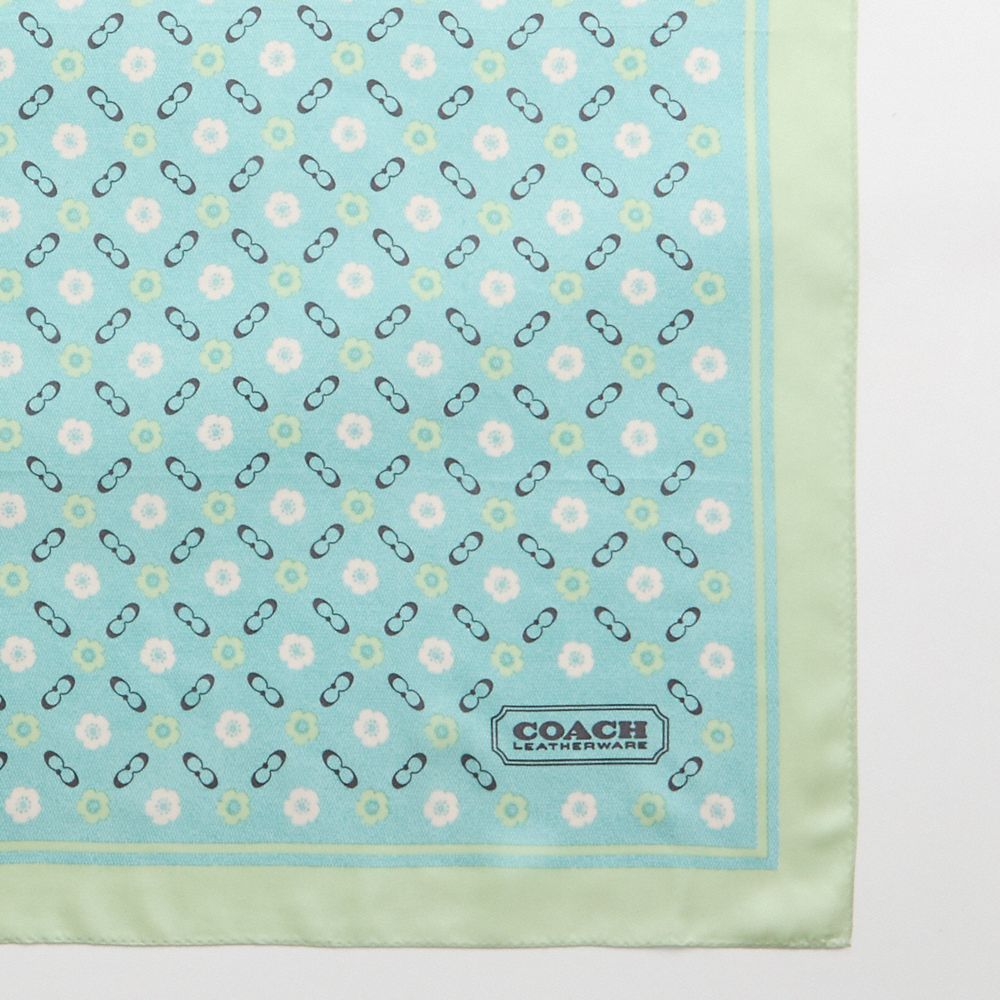 COACH®,Restored Tea Rose Print Silk Square Scarf,Silk,Square,Color Block,Casual,Turquoise,Closer View