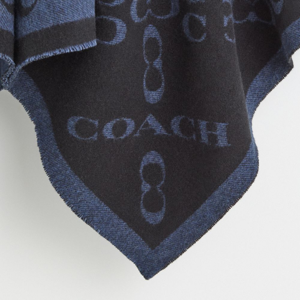 COACH®,Restored Signature Poncho,Wool,Polyamide,Poncho,Piping,Casual,Navy,Scale View