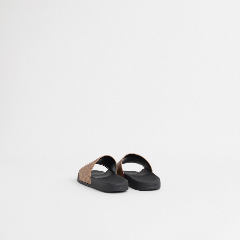 COACH®,Restored Udele Sport Slide In Signature Canvas,Canvas,Rubber,Slides,Sustainable,Pool,Casual,Beige,Back View