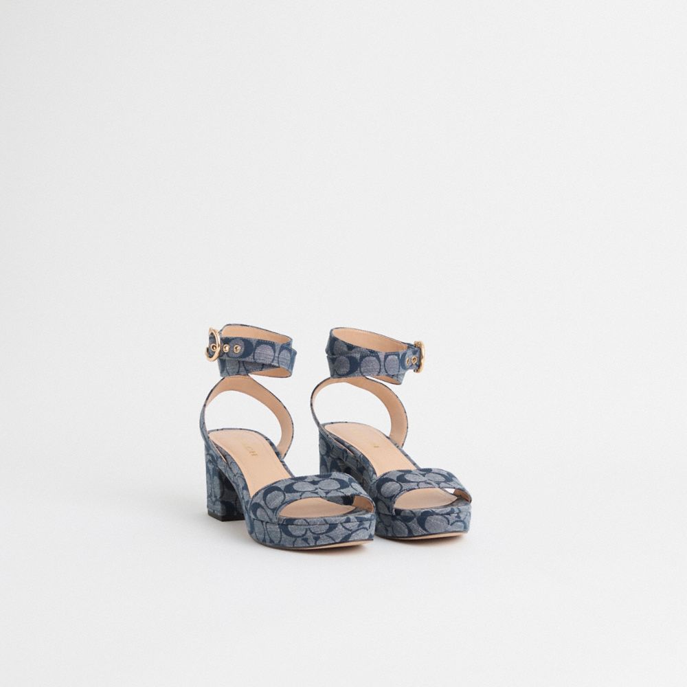 COACH®,Restored Serena Sandal,Rubber,Chambray,Sandals,Day Party,Blue,Angle View