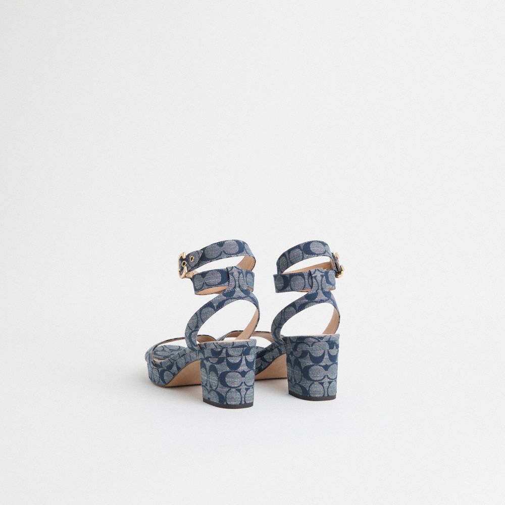 COACH®,Restored Serena Sandal,Rubber,Chambray,Sandals,Day Party,Blue,Back View