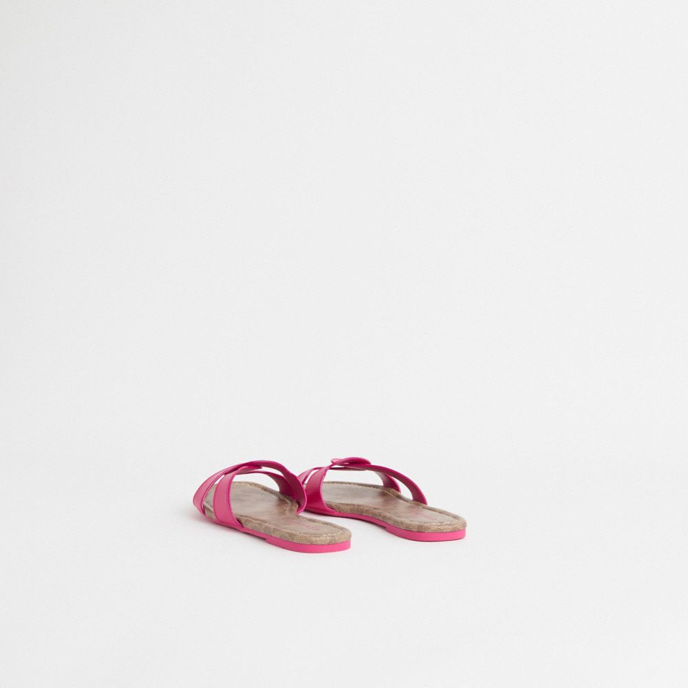 COACH®,Restored Essie Sandal,Leather,Canvas,Rubber,Slides,Sustainable,Casual,Pool,Fuchsia,Back View
