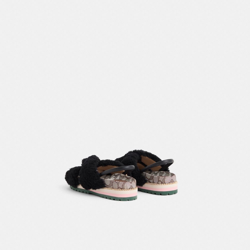 COACH®,Restored Tally Sandal,Rubber,Shearling,Leather,Sandals,Twist,Elastic Gore,Sustainable,Casual,,Back View