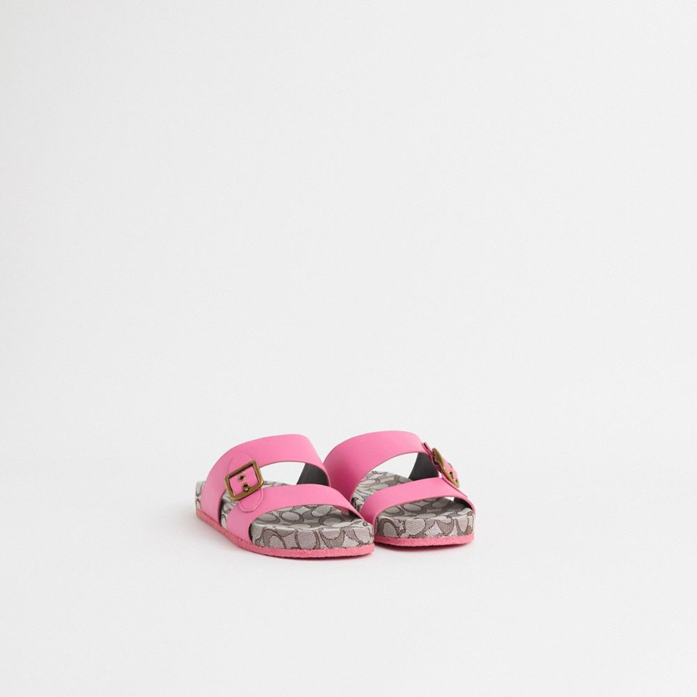 COACH®,Restored Addison Sandal,Rubber,Leather,Slides,Casual,Pool,Pink,Angle View