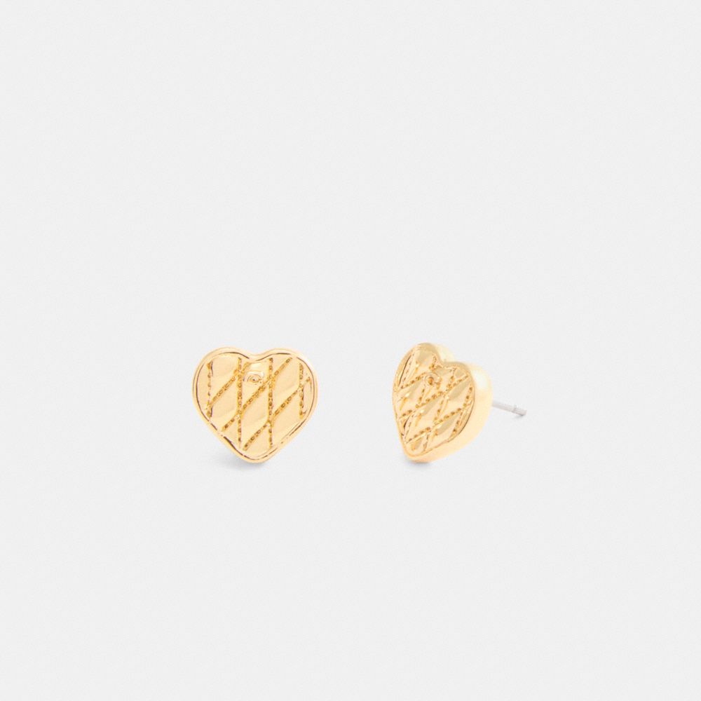 Coach Quilted Heart Stud Earrings In Gold