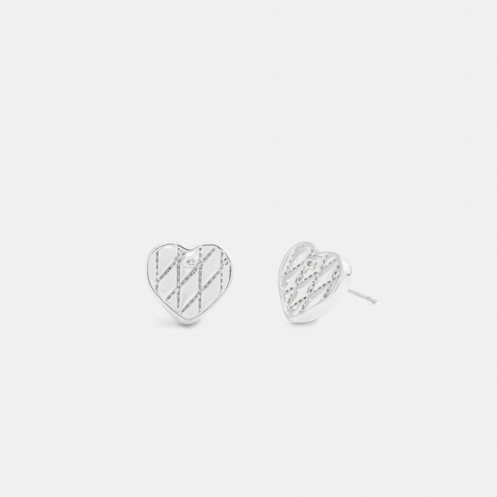 Coach Quilted Heart Stud Earrings In Metallic
