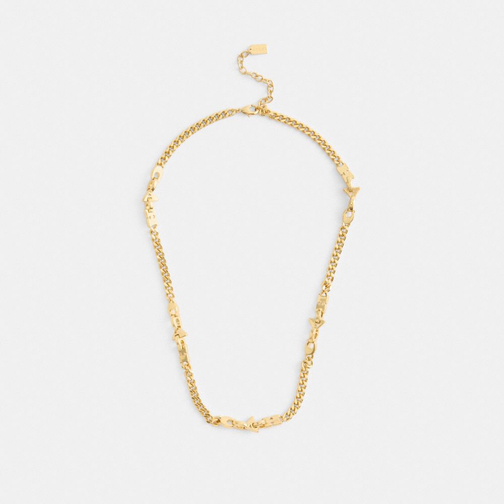 COACH®,Coach Link Necklace,Single Strand,Cubic Zirconia,Chain Link,Lettering Word,Logo,Brass,Casual,,Inside View,Top View