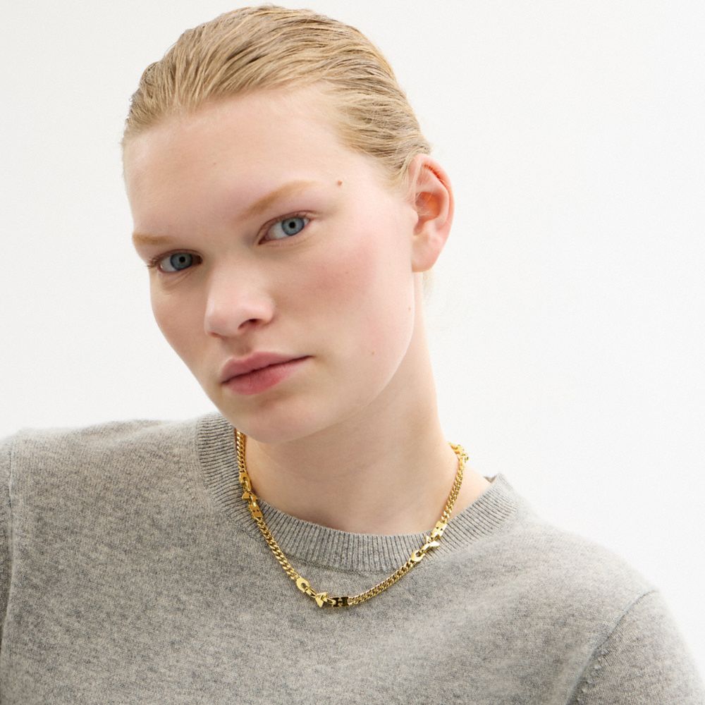 Coach Link Necklace In Gold