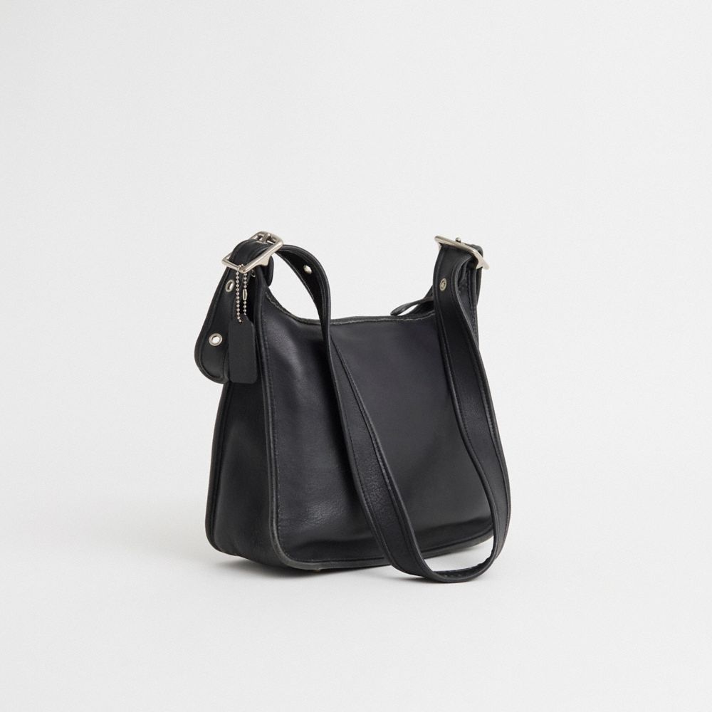 COACH®,Vintage Large Legacy Zip Bag,Leather,Crossbody,Adjustable,Casual,Black,Angle View