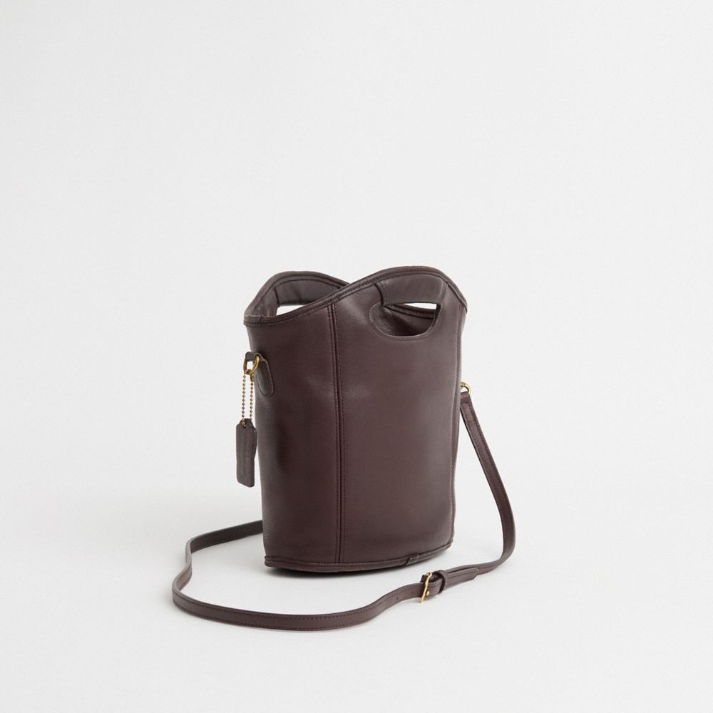 COACH®,Vintage Mini Shopper Bag,Calfskin Leather,Bucket,Logo,Casual,Brown,Angle View