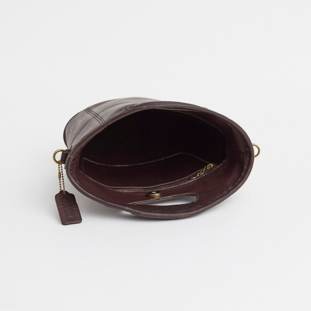 COACH®,Vintage Mini Shopper Bag,Calfskin Leather,Bucket,Logo,Casual,Brown,Inside View,Top View