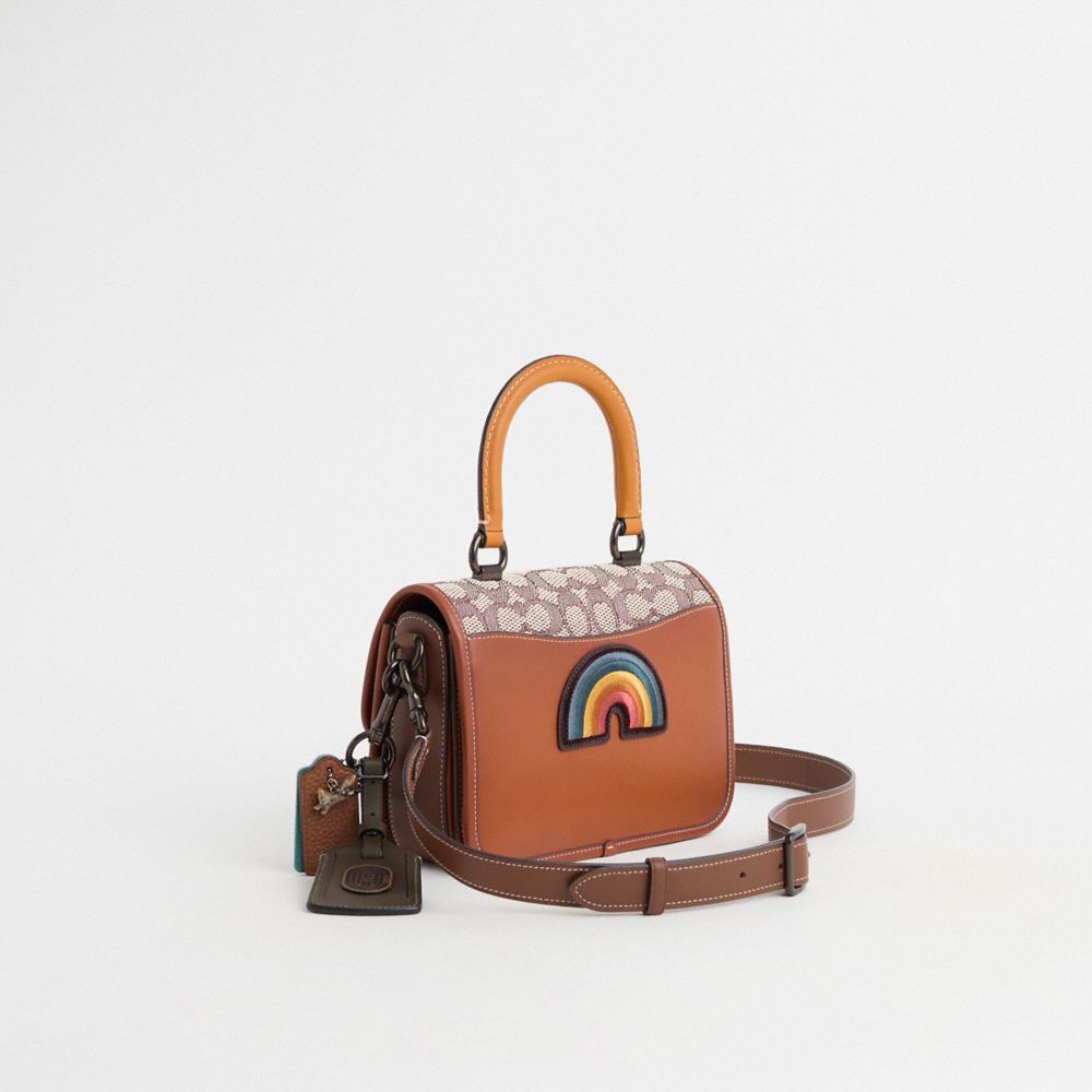 COACH®,Upcrafted Rogue Top Handle Bag In Signature Textile Jacquard With Varsity Patches,Recycled Polyester,Leather,Crossb...,Multi Color,Angle View