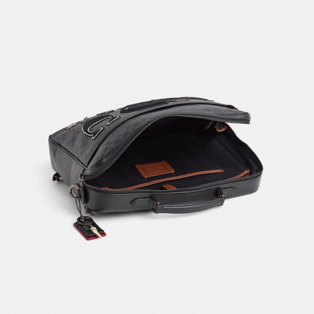 COACH®,Upcrafted Gotham Convertible Brief In Signature Canvas,Calfskin Leather,Canvas,Briefcase,Backpack,Plastic,Embellish...,Multi Color,Inside View,Top View