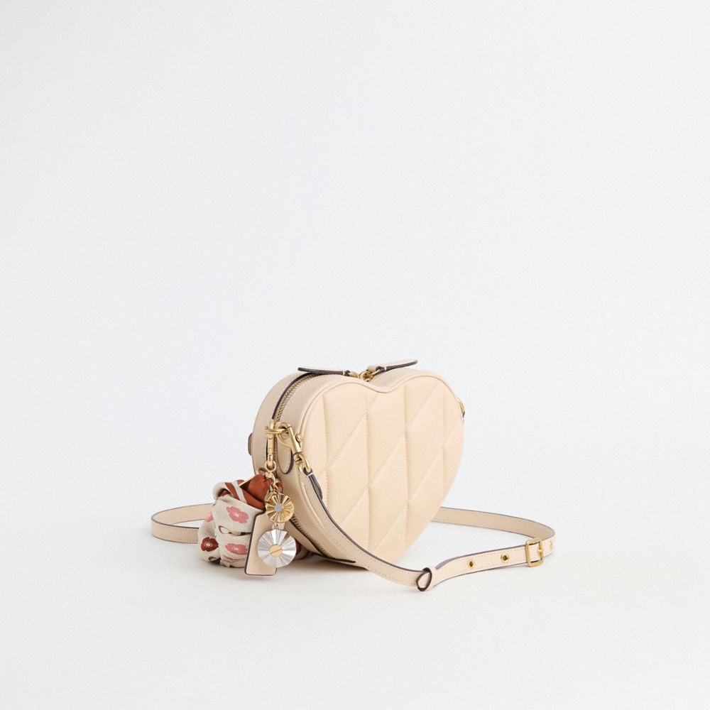 COACH®,Upcrafted Heart Crossbody Bag With Quilting,Crossbody,Applique,Logo,Metal,Floral Embellishment,Sustainable,Brass,Da...,Cream,Angle View