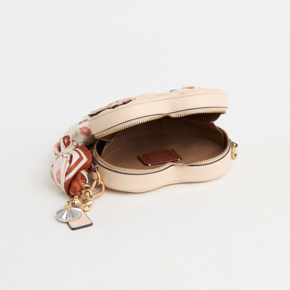 COACH®,Upcrafted Heart Crossbody Bag With Quilting,Crossbody,Applique,Logo,Metal,Floral Embellishment,Sustainable,Brass,Da...,Cream,Inside View,Top View