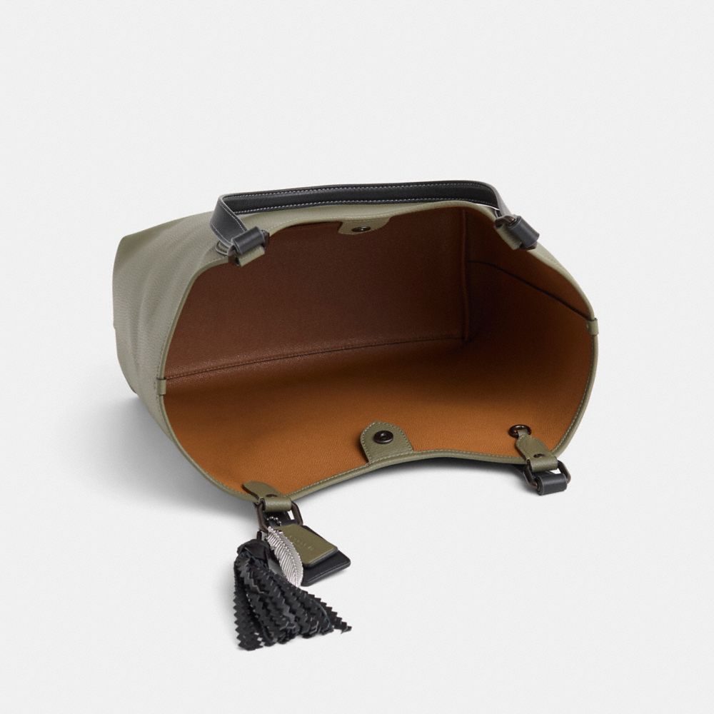 COACH®,Upcrafted Day Tote Bag,Leather,Canvas,Tote,Logo,Tassel,Casual,Olive,Inside View,Top View