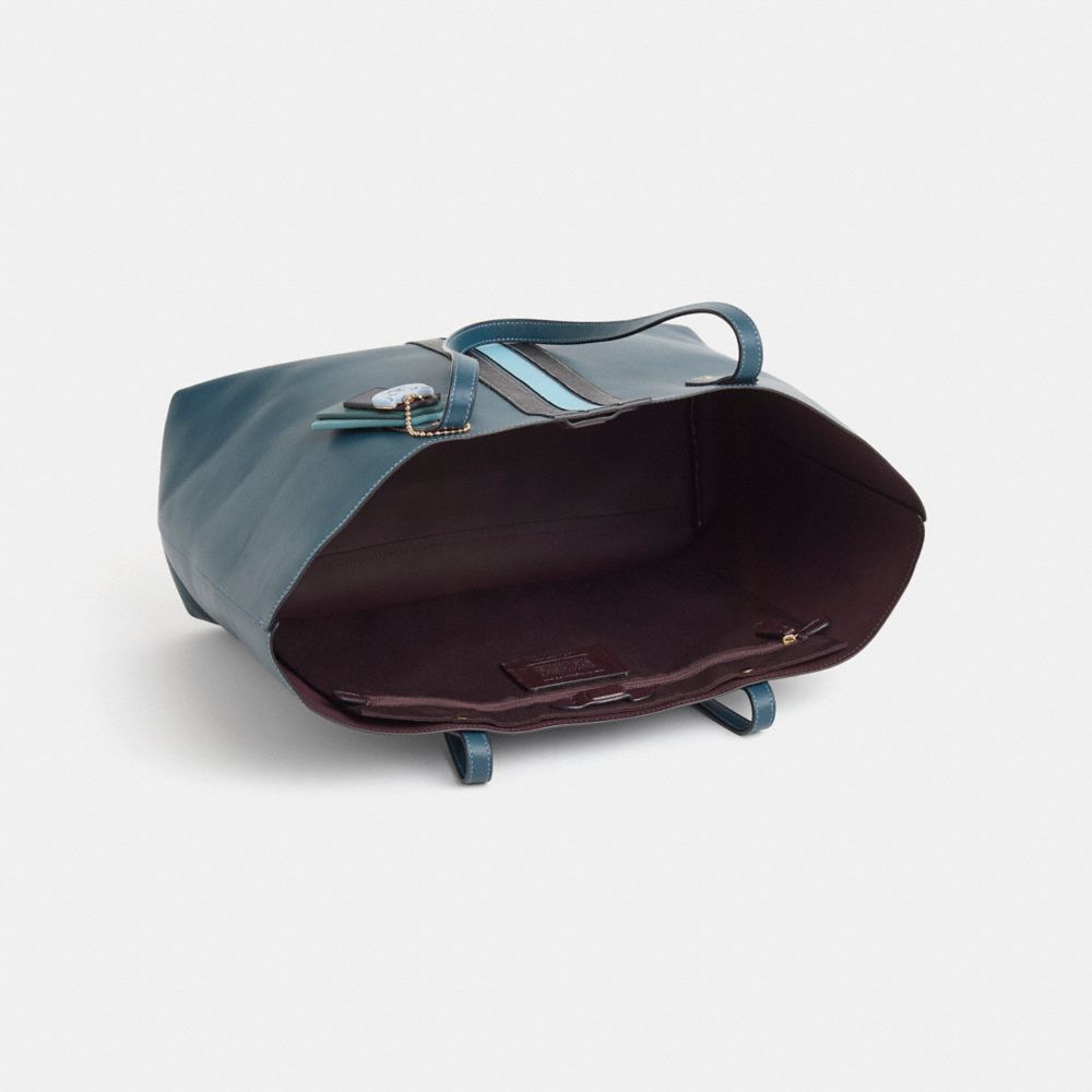 COACH®,Upcrafted Central Tote 39,Leather,Tote,Stripe,Logo,Sustainable,Gold Metal,Casual,Teal,Inside View,Top View