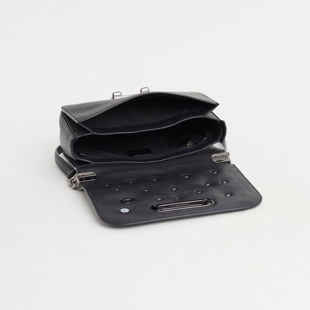 COACH®,Upcrafted Coach Swagger Shoulder Bag,Leather,Shoulder Bag,Bead Embellishment,Logo,Embellished,Metal,Studded,Floral ...,Black,Inside View,Top View