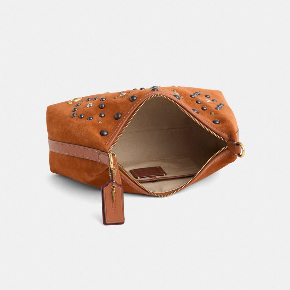 COACH®,Upcrafted Juliet Shoulder Bag,Suede,Shoulder Bag,Studded,Metal,Logo,Vegan,Mixed Metal,Day Party,Brown,Inside View,Top View