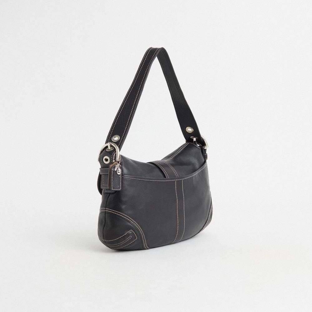 COACH®,Upcrafted Soho Flap Bag,Leather,Shoulder Bag,Logo,Stitching,Rhinestones,Studded,Silver Metal,Casual,Black,Angle View