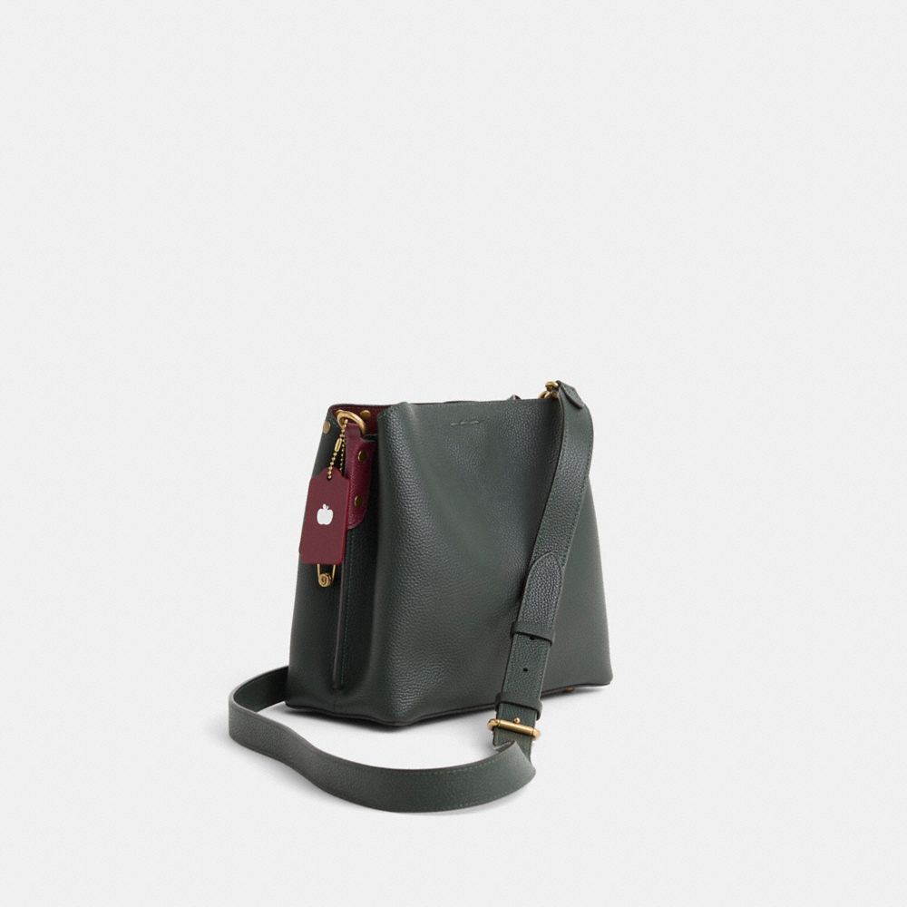COACH®,Upcrafted Willow Bucket Bag In Colorblock,Leather,Bucket,Logo,Studded,Metal,Brass,Casual,Black,Angle View