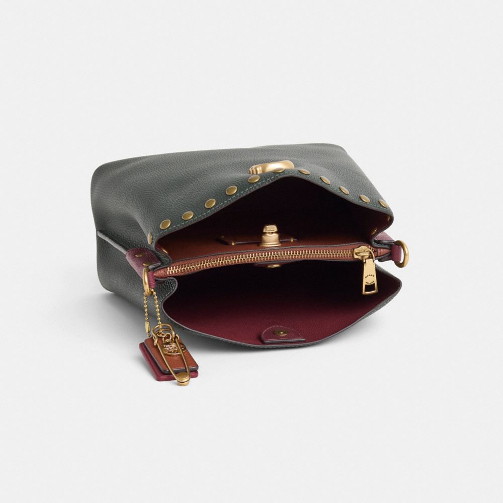 COACH®,Upcrafted Willow Bucket Bag In Colorblock,Leather,Bucket,Logo,Studded,Metal,Brass,Casual,Black,Inside View,Top View