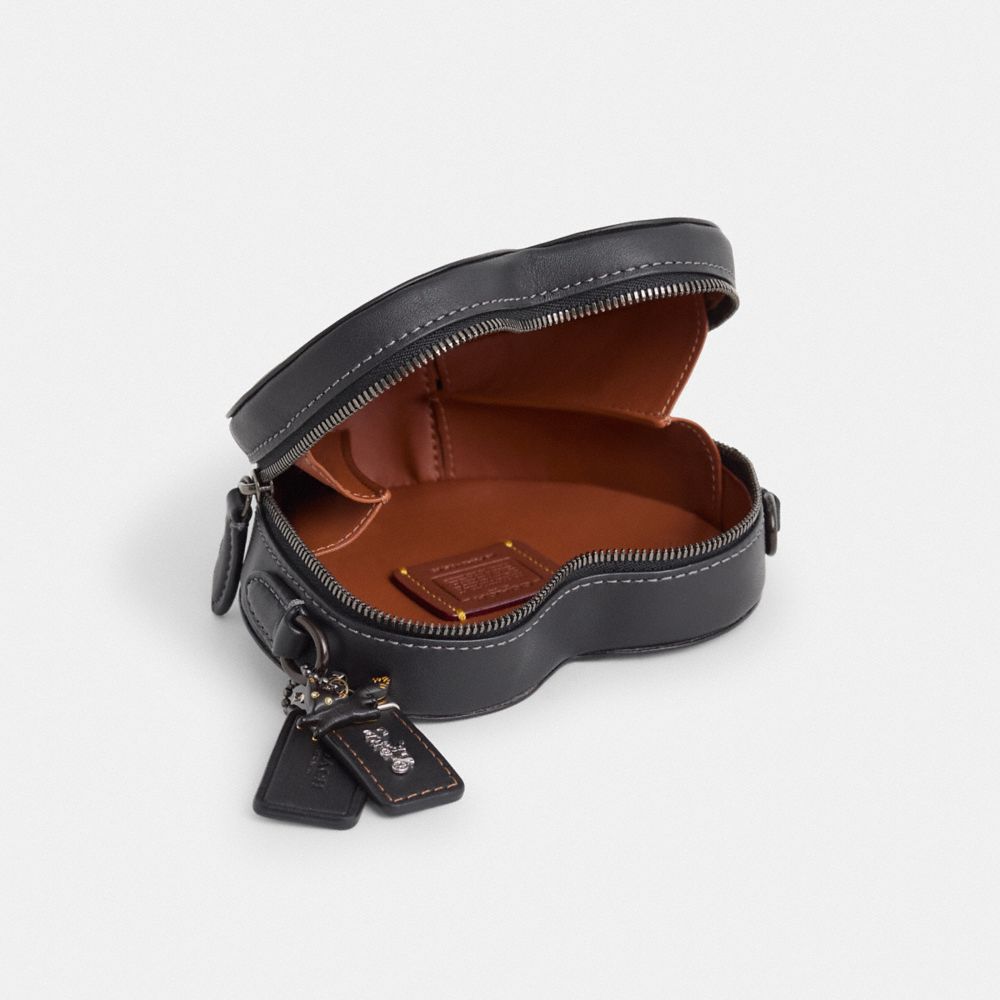 COACH®,Upcrafted Heart Crossbody Bag 14,Leather,Crossbody,Metal,Studded,Logo,Sustainable,Gunmetal,Day Party,Black,Inside View,Top View