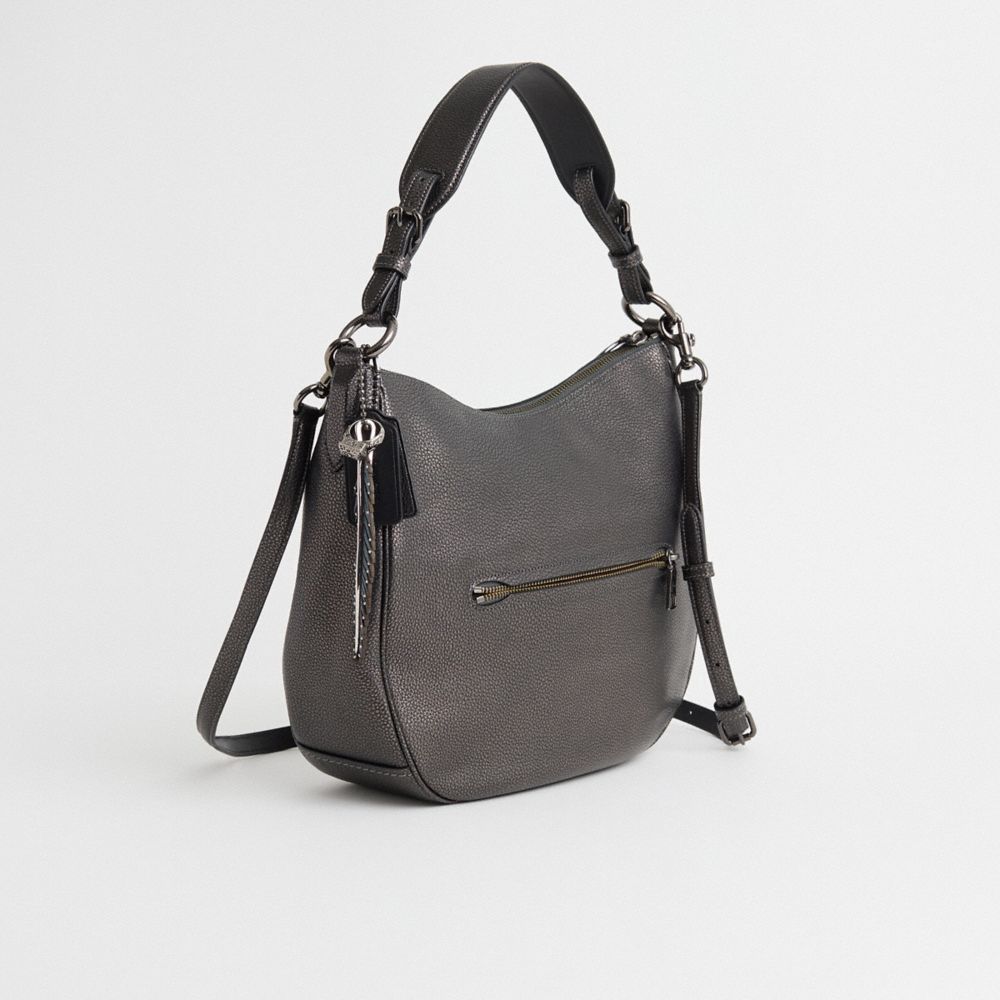 COACH®,Upcrafted Sutton Hobo,Leather,Hobo,Studded,Metal,Adjustable,Vegan,Gunmetal,Casual,Black,Angle View
