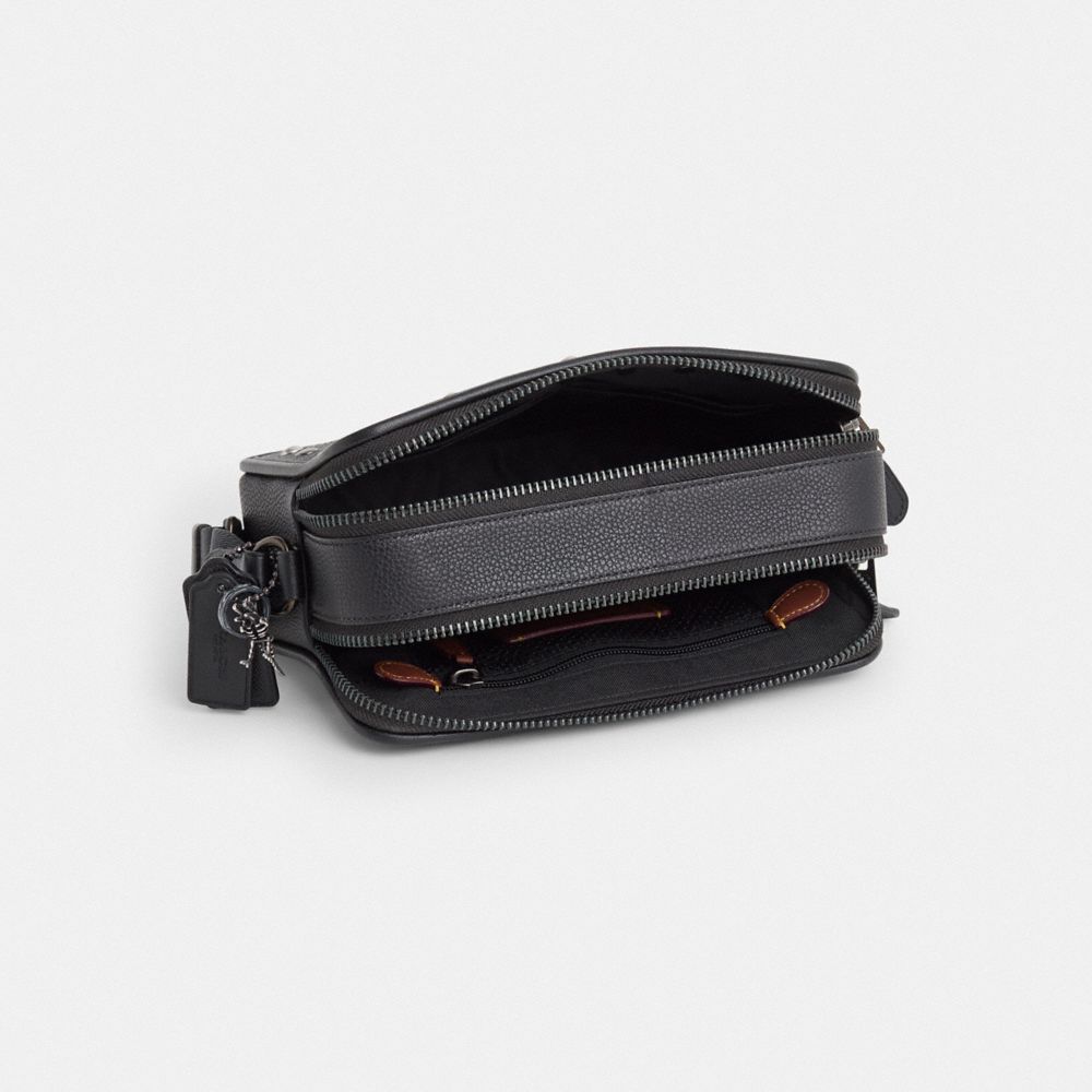 COACH®,Upcrafted Charter Crossbody Bag 24,Leather,Calfskin Leather,Crossbody,Plastic,Embellished,Logo,Studded,Adjustable,C...,Black,Inside View,Top View