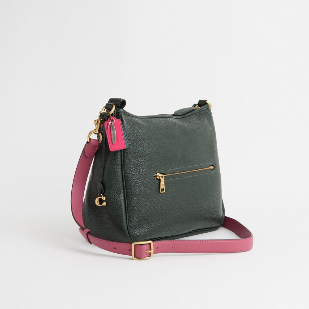 COACH®,Upcrafted Cary Shoulder Bag,Leather,Shoulder Bag,Metal,Whipstitch,Logo,Brass,Casual,Black,Angle View