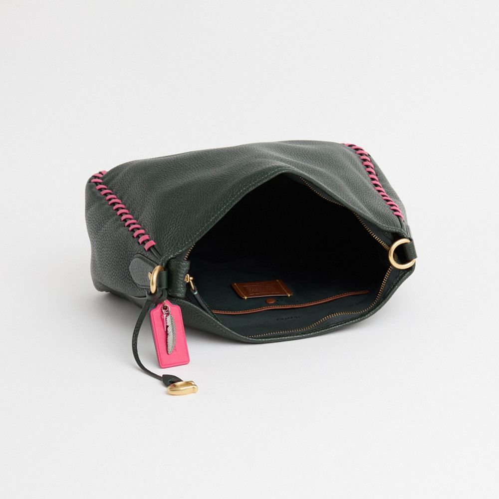 COACH®,Upcrafted Cary Shoulder Bag,Leather,Shoulder Bag,Metal,Whipstitch,Logo,Brass,Casual,Black,Inside View,Top View