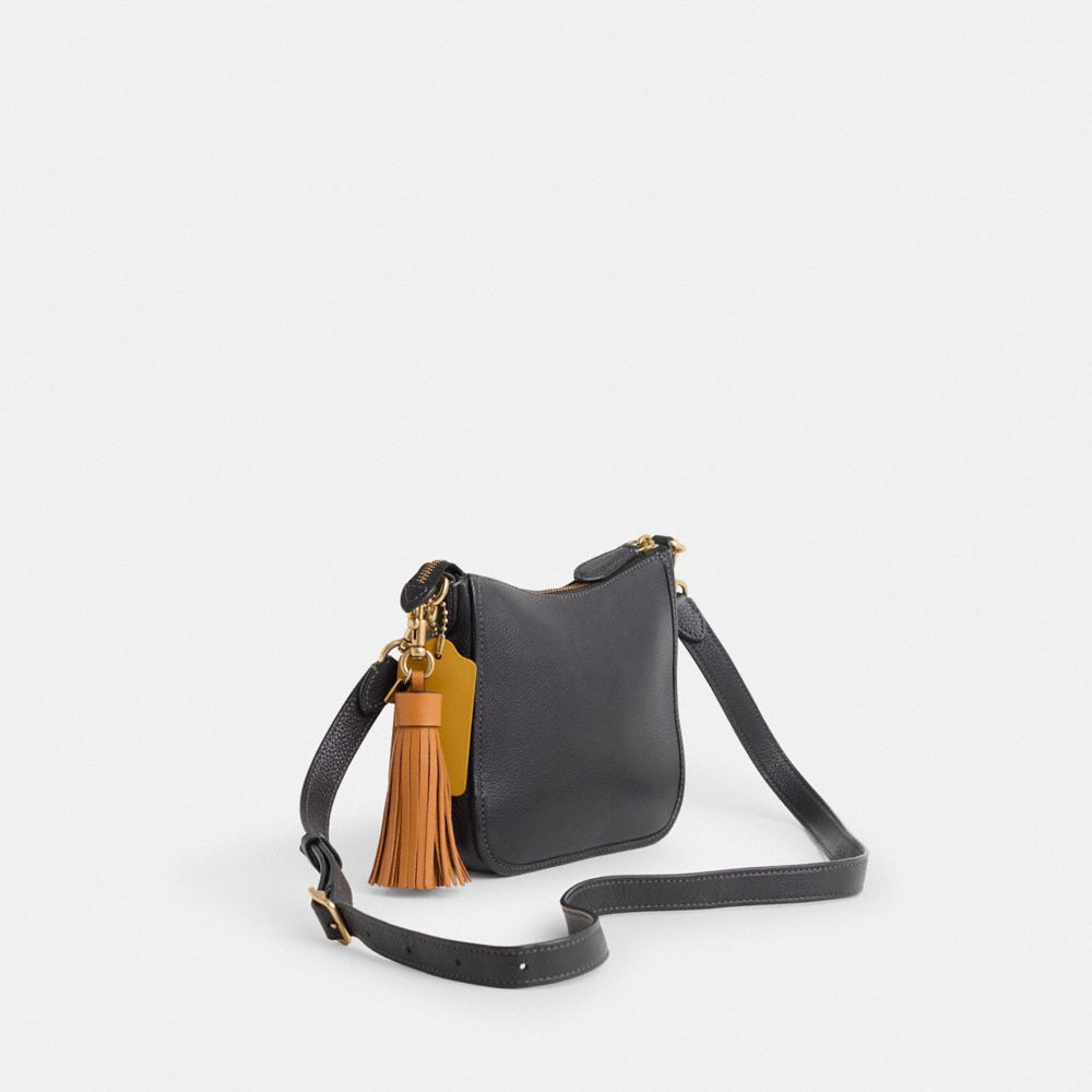 COACH®,Upcrafted Chaise Crossbody 19,Leather,Crossbody,Whipstitch,Tassel,Logo,Compact,Sustainable,Brass,Casual,Black,Angle View
