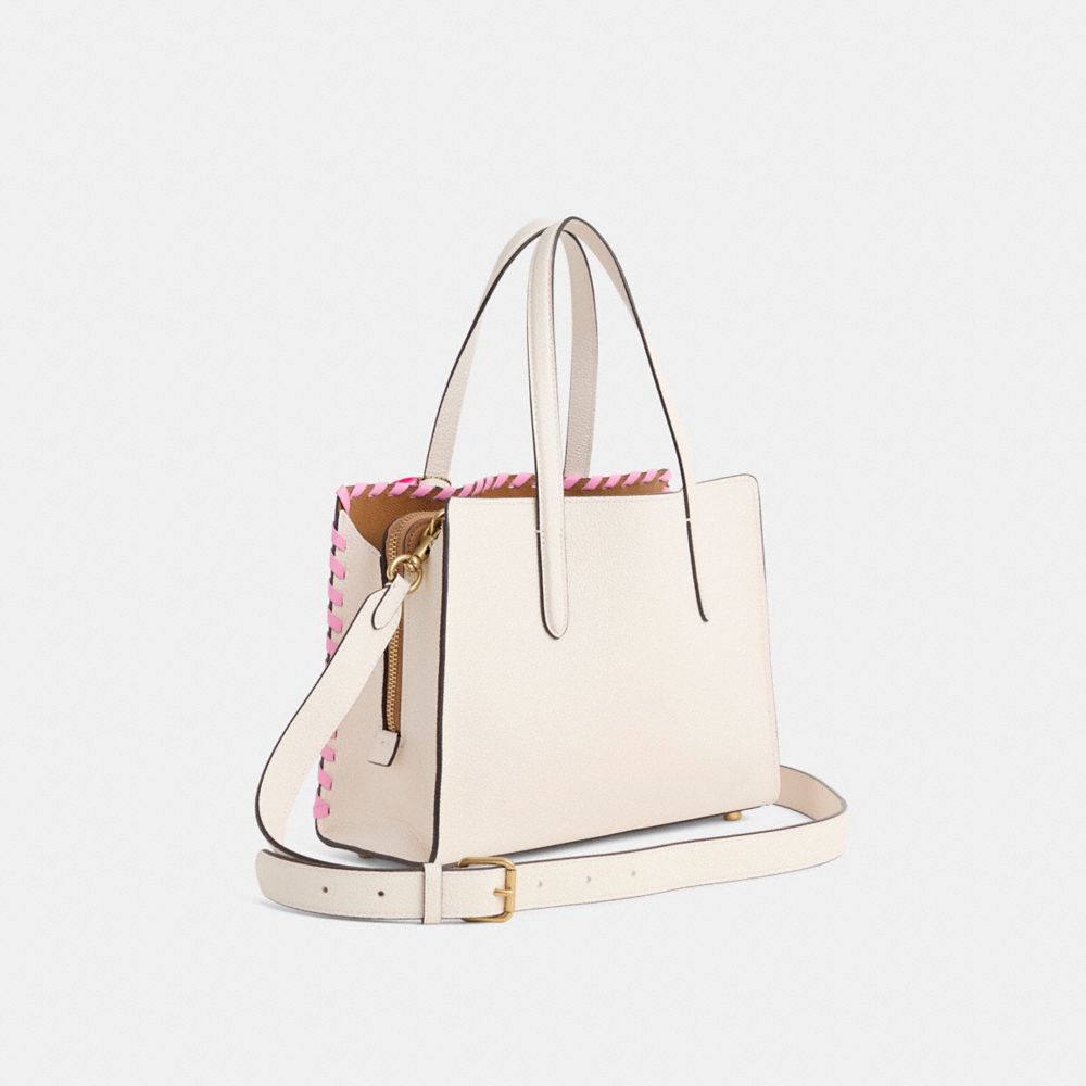 COACH®,Upcrafted Carter Carryall Bag 28,Leather,Crossbody,Whipstitch,Brass,Day Party,Cream,Angle View