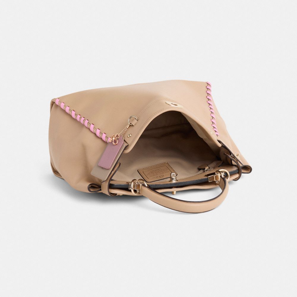 COACH®,Upcrafted Gramercy Satchel In Leather,Leather,Satchel,Metal,Whipstitch,Logo,Gold Metal,Day Party,Beige,Inside View,Top View