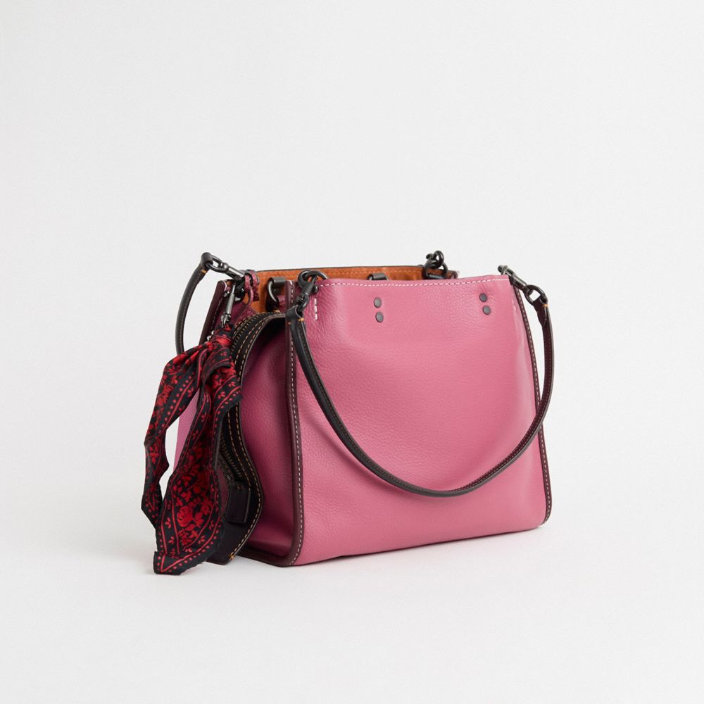 COACH®,Upcrafted Rogue Bag With Colorblock Crocodile Detail,Snakeskin,Leather,Crocodile,Satchel,Color Block,Logo,Pattern,H...,Pink,Angle View